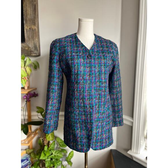 The Limited Jackets & Blazers - Vintage 90s Tweed Jacket Blue Purple Pink Spring Classy Size Small